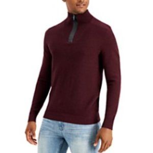 NWT Alfani Men's Quarter-Zip Sweater, Created for Macy's, Burgundy, Size XL
